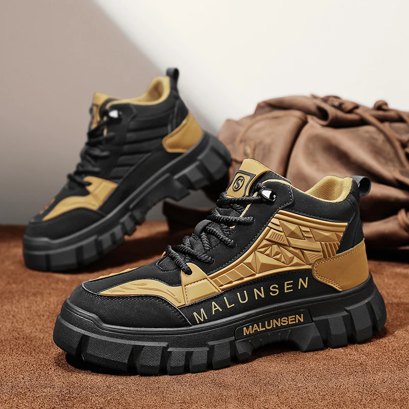 

Нескользящие высокие износостойкие спортивные рабочие туфли, повседневные удобные ботинки для путешествий, мужские уличные модные универсальные ботинки на толстой подошве