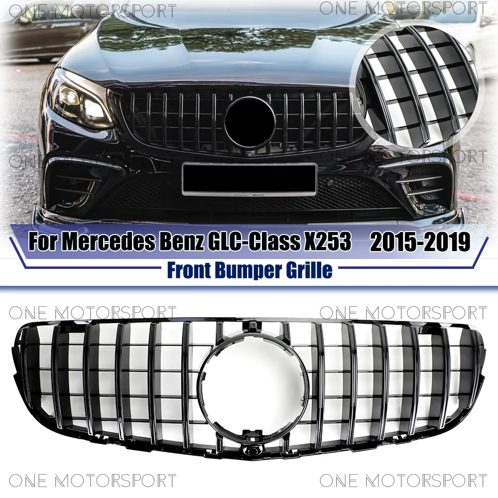 

Передняя решетка в стиле GTR для Mercedes Benz GLC-Class X253 2015-2019 GLC250 GLC300 GLC350, глянцевая черная гоночная решетка, решетка бампера
