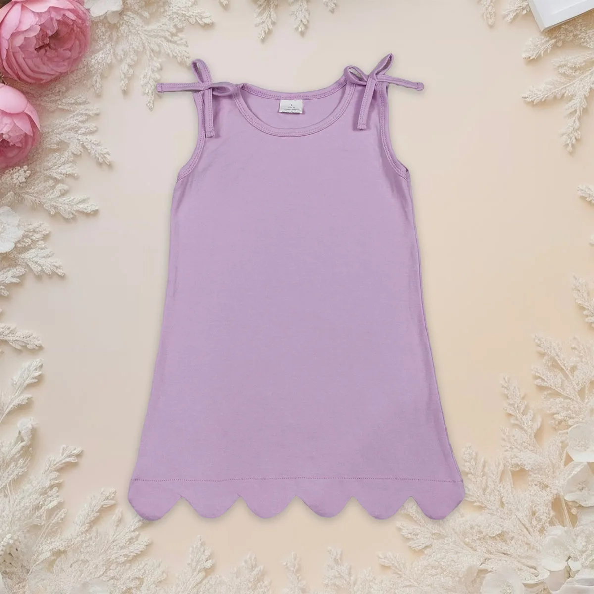 

Baby Girl Bows Sleeveless Light Pink Scallop Knee Length Dresses Kids Children Summer Dress Toddler Infant Clothing Wholesale