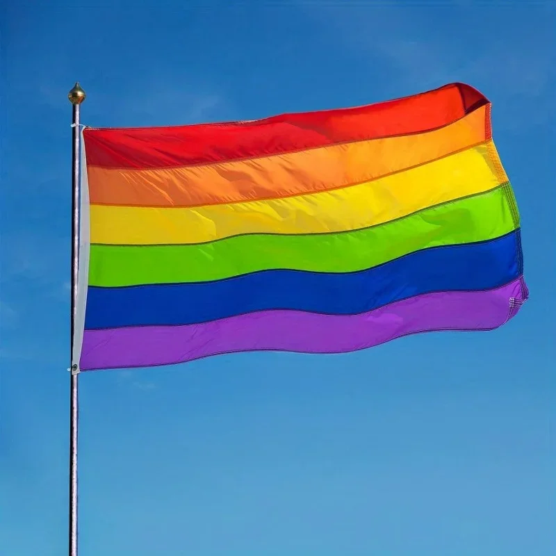 

Multiple sets of 5 and 10 3x5 foot Rainbow flags - 100% durable polyester flags with sturdy brass washers