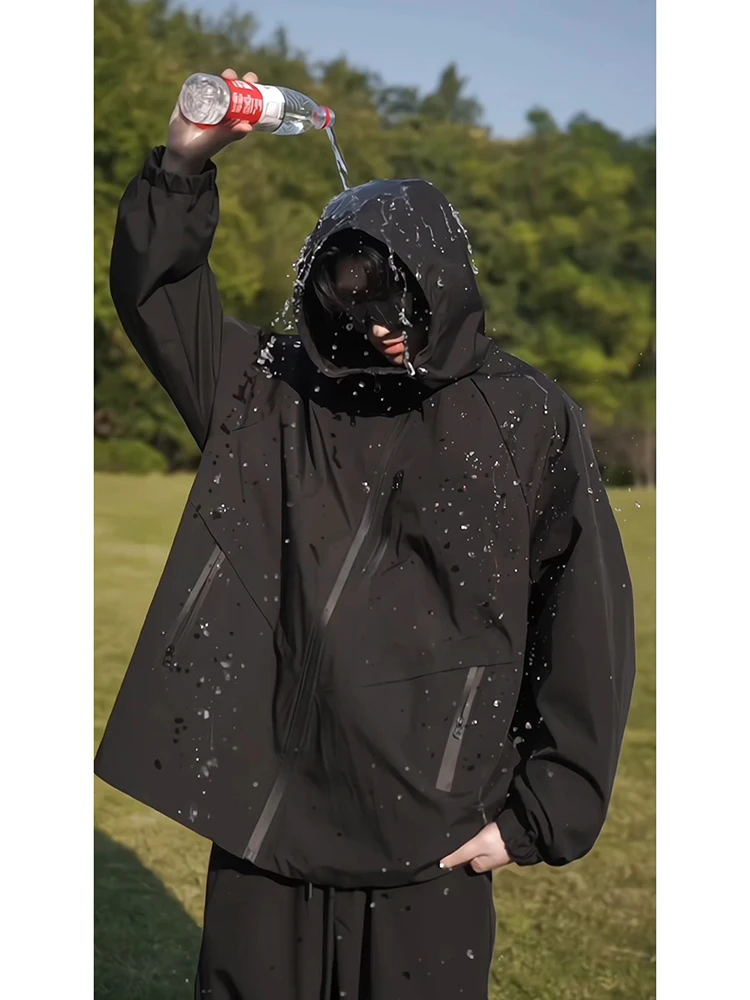 

Waterproof Men's Soft ell Jaet Autumn Winter Double-Sided Wear Workwear Sle Hooded Coat Anti-Wrinkle Polyester Fiber