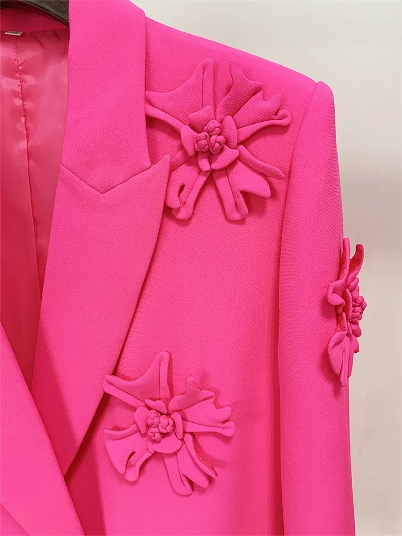 Barbiecore rosa Frauen Anzug 1 Stück Blazer lange Jacke weibliche Frühling Büro Dame Business Arbeit tragen 3d Blumen mantel Ballkleid