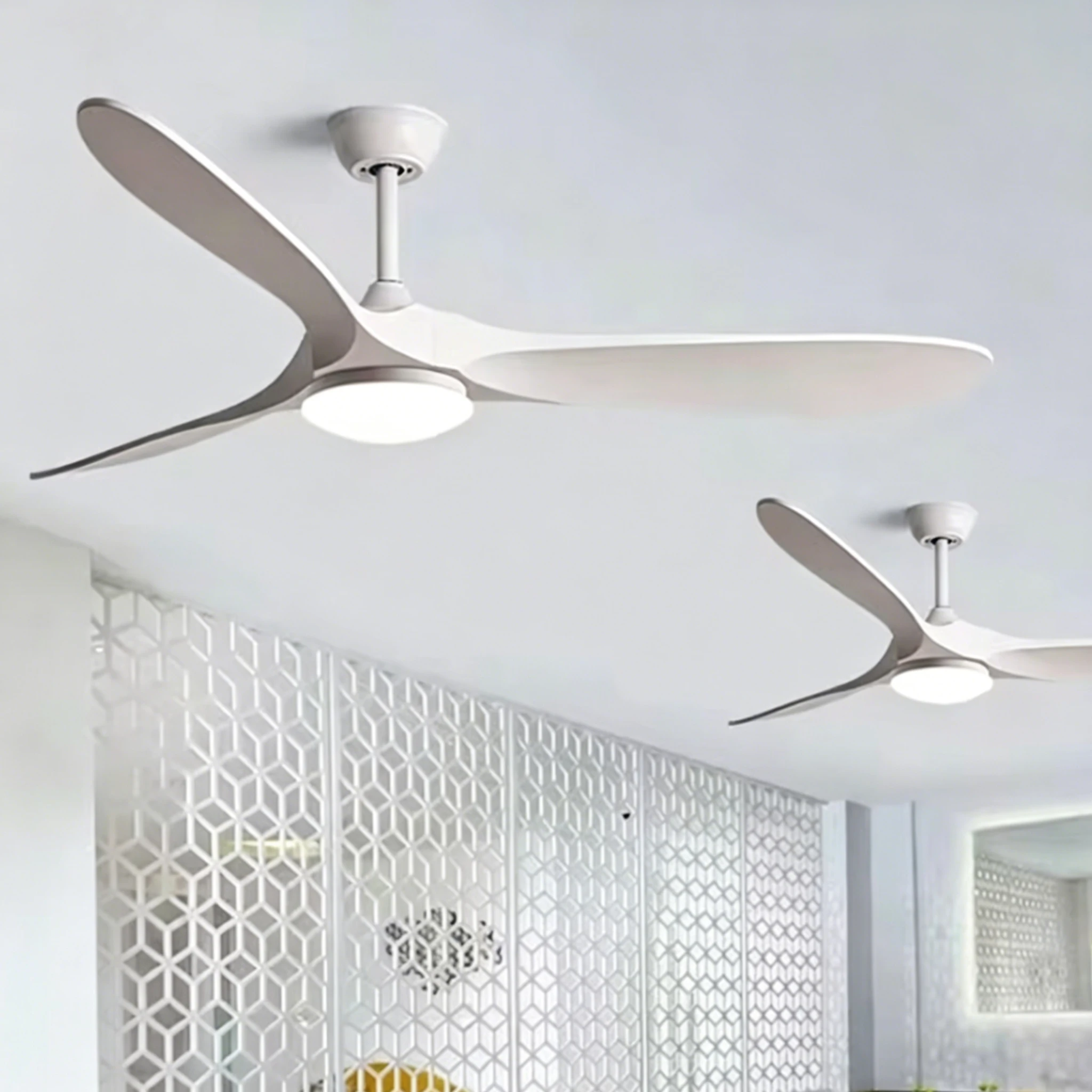 52 Inch Ceiling Fans with Light 85-265V Industrial Vintage ABS Ventilator 6 Speed DC Motor Fan for Bedroom Living Room