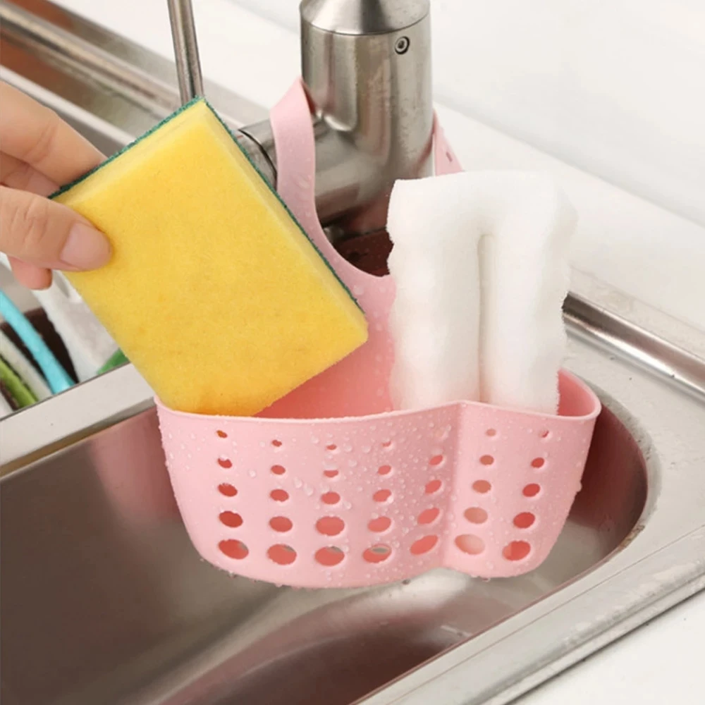 Sink Shelf Soap Sponge Holder Kitchen Accessories Utensils Organizer Bag Adjustable Snap Storage Shelf Bathroom Drain Basket