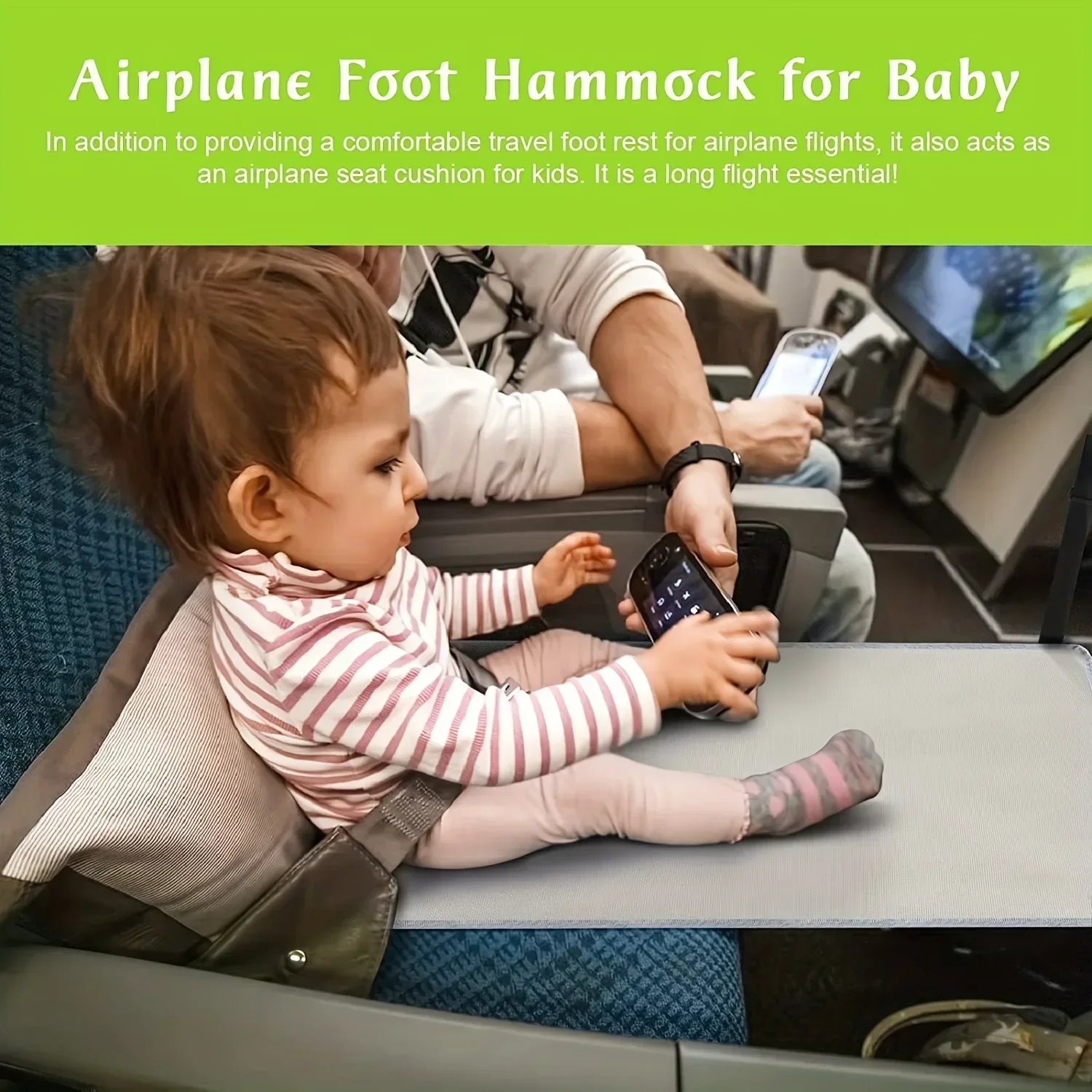Almohadilla extensora de asiento de viaje para avión portátil para niños, cama de vuelo ajustable con almohadilla de extensión de asiento de tela Oxford, 1 Uds.