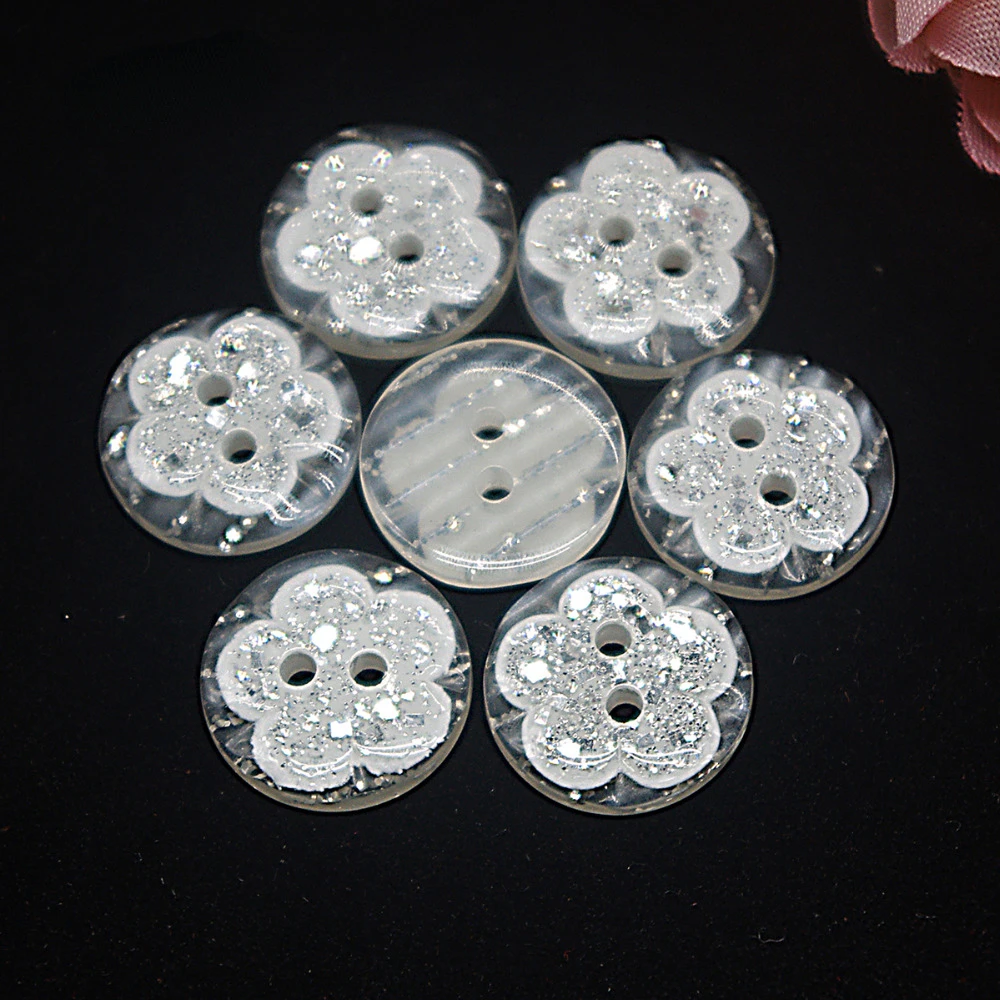 50pcs Resin Sewing Buttons Scrapbook Round Flower 2 Holes 15mm  Costura decorate sewing accessories  vintage buttons