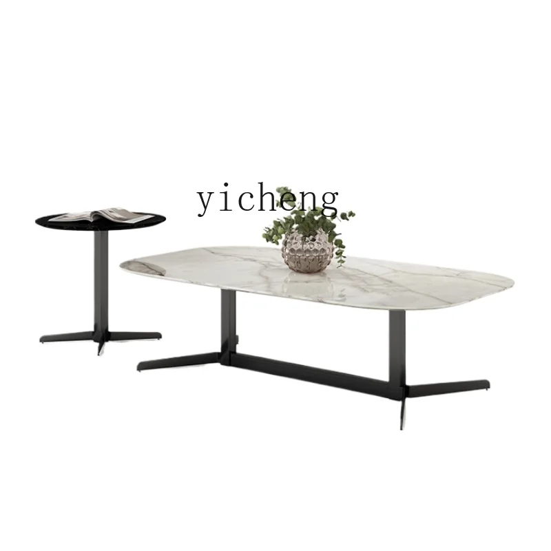 

ZC Minimalist Marble Tea Table Home Large Apartment High-End Elegant Rectangular Tea Table