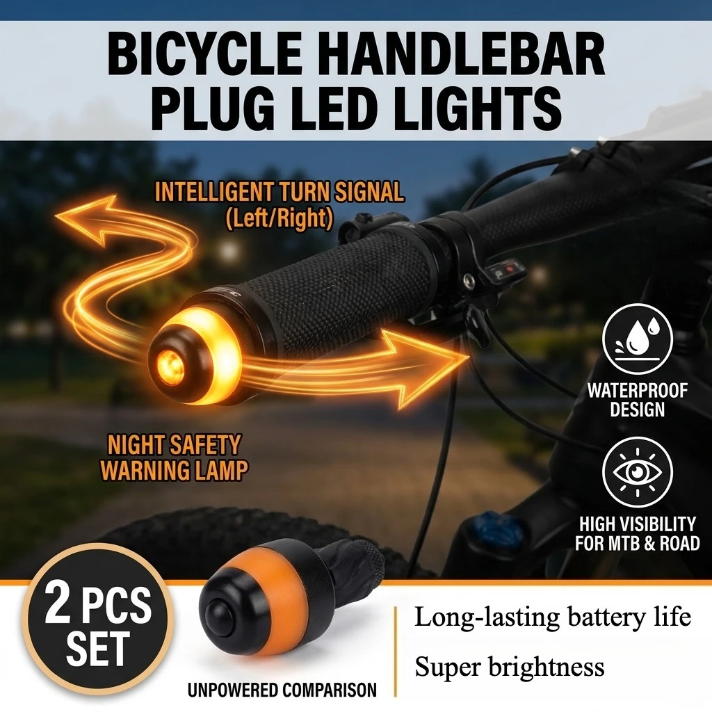 

2Pcs Bicycle Handlebar Plug LED Light Intelligent Turn Signal USB Rechargeable Waterproof MTB Bar End Safety Warning Night Lamp