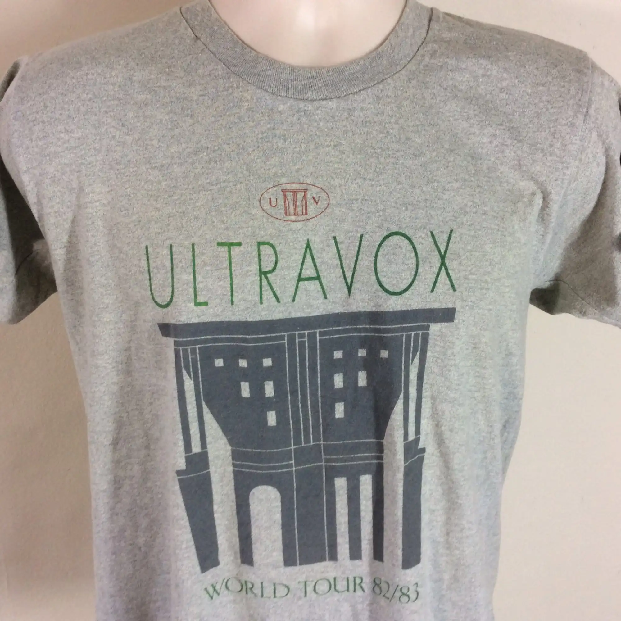 Ultravox Concert T-Shirt, New Wave Synthpop Band, Heather Gray, Vtg 1982 1983, M L 80s