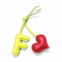 English Letter F With Love Heart Leather Keychain Name Pure Hand-Stitched Ladies Women Bags Backpack Pendant Charm