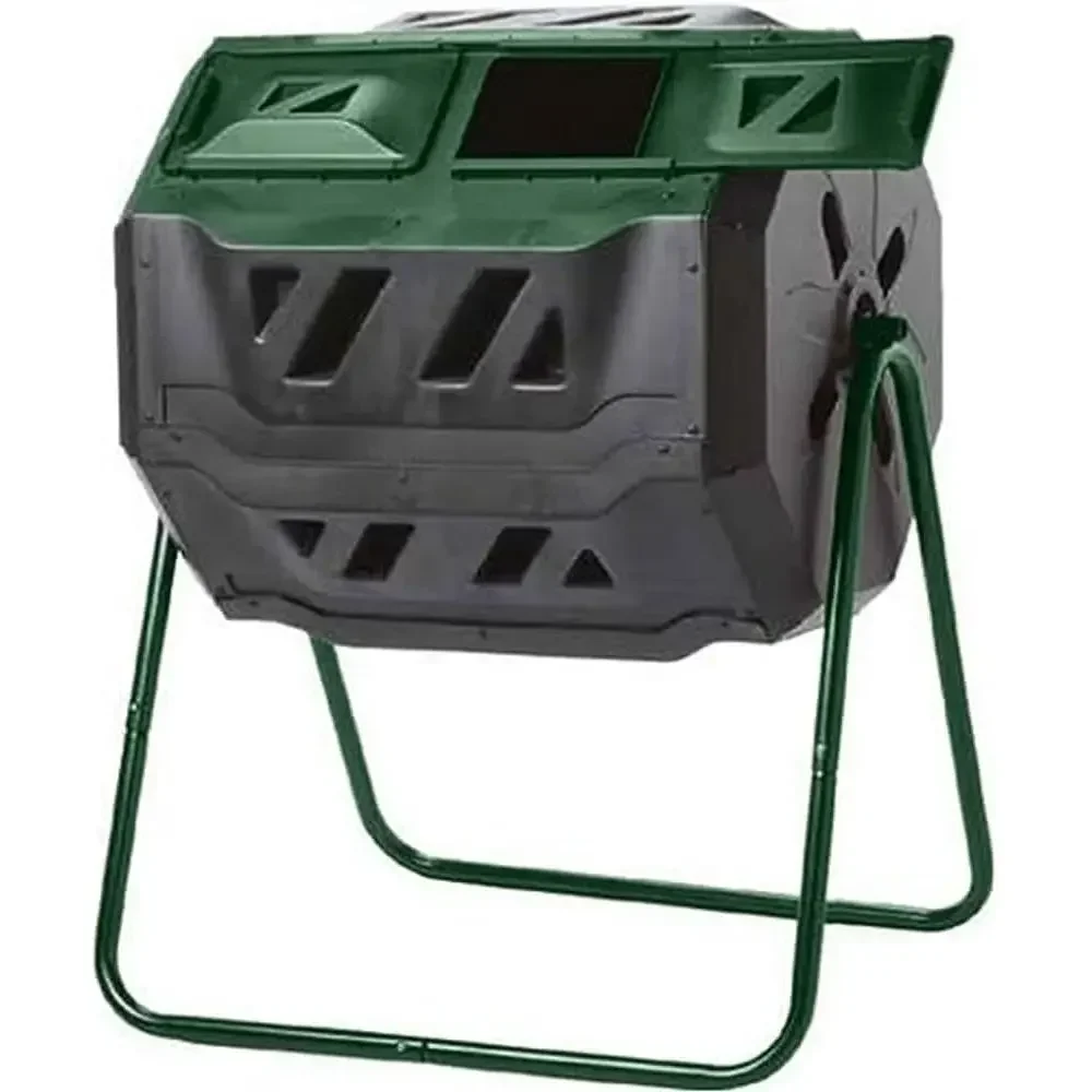 Dual Chamber 160L Compost Tumbler with Two-Leg Stand, Green/Black
