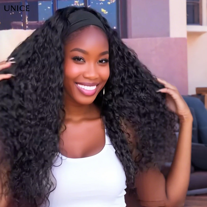 Unice موجة المياه شعر مستعار عقال مع غطاء الرباط 100% شعر الإنسان غلويليس الوجه على شعر مستعار لا ترك #4