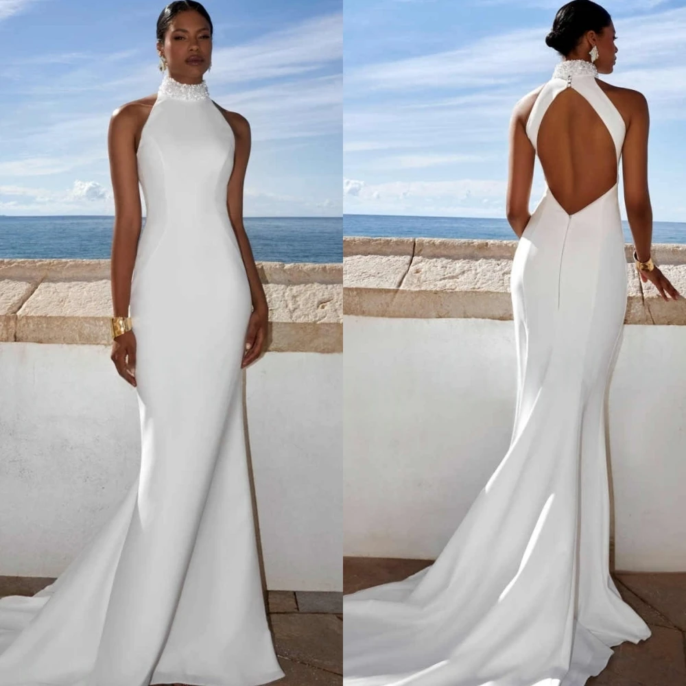 

Customized Elegant Mermaid Charming 2025Wedding Dress Classic Jersey Luxury Bridal Party Fashion Halter Vestido De Novia