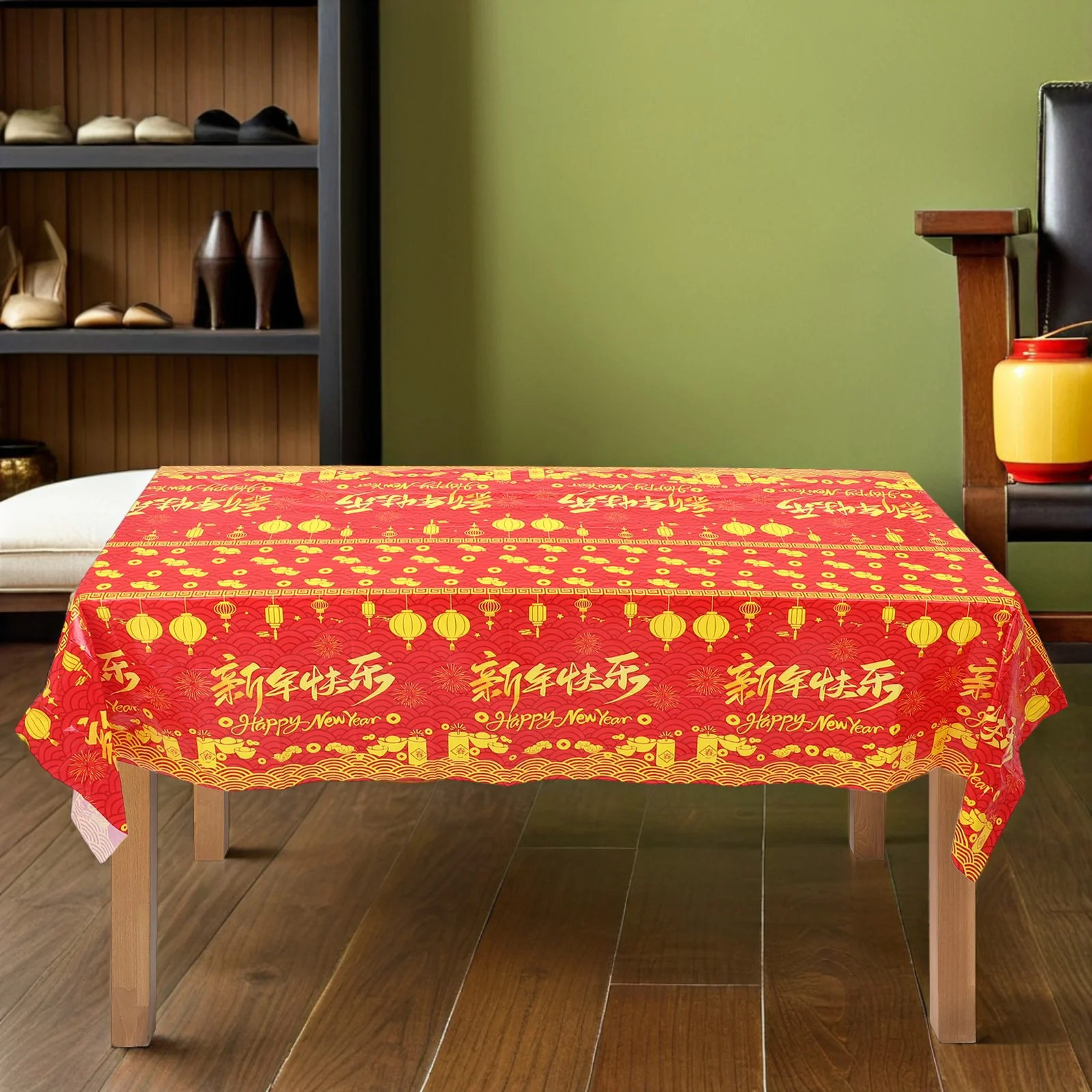 

2pcs Happy New Year Tablecloth 2026 Horse Year Red Rectangular Plastic Table Cover For Spring Festival Wedding Birthday Party
