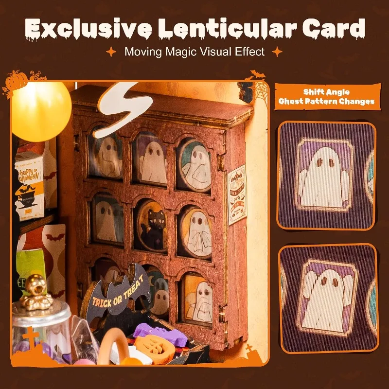 Robotime Halloween Miniature House Kit Haunted Candy DIY Miniature LED Diorama 1/18 Mini House Desktop Collectible Ornament Gift