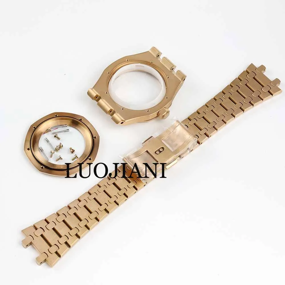 Black/Rose Gold PVD 41mm NH35 Watch Case and Bracelet Stainless steel Sapphire Glass Waterproof for Royal oak NH35 NH36 movement