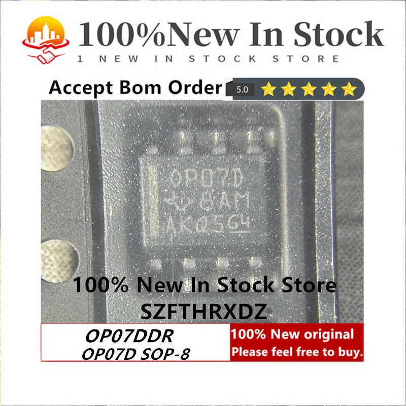 100% NEW ORIGINAL OP07DDR SOP-8 OP07D SOP8 Op Amp Single Precision Amplifier ±18V/36V 8-Pin SOIC T/R (10PCS)