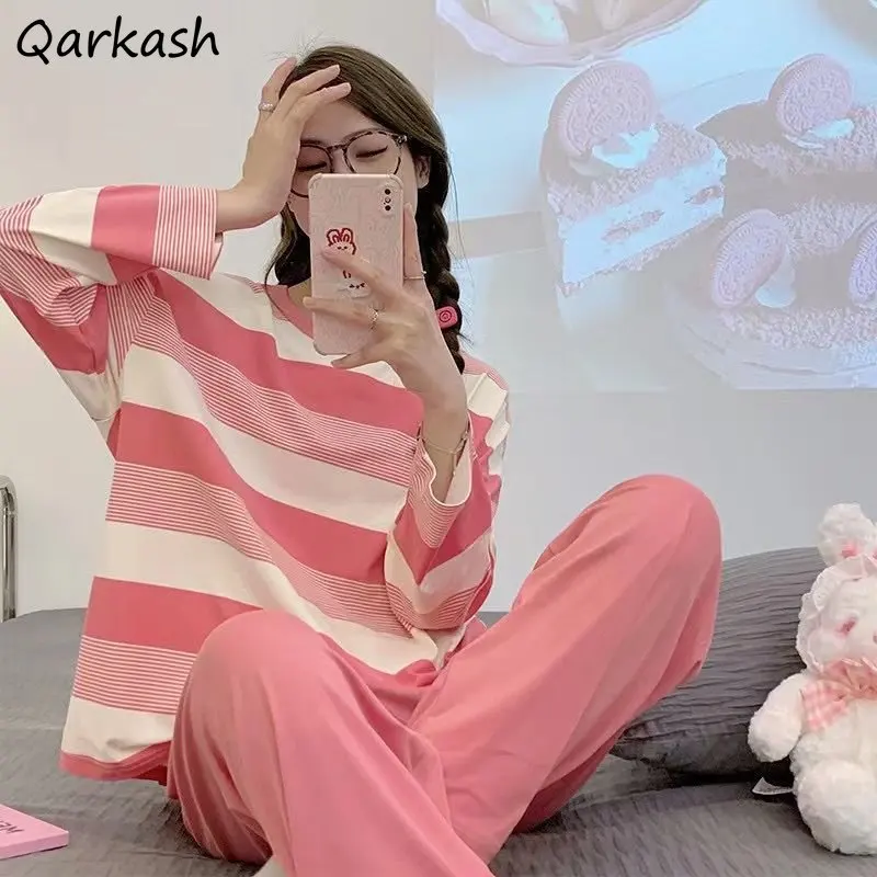 

Pajama Sets Women Spring Long Sleeve Trendy Striped Design Students Sweet Homewear Comfortable Simple All-match Sleepwear Casual