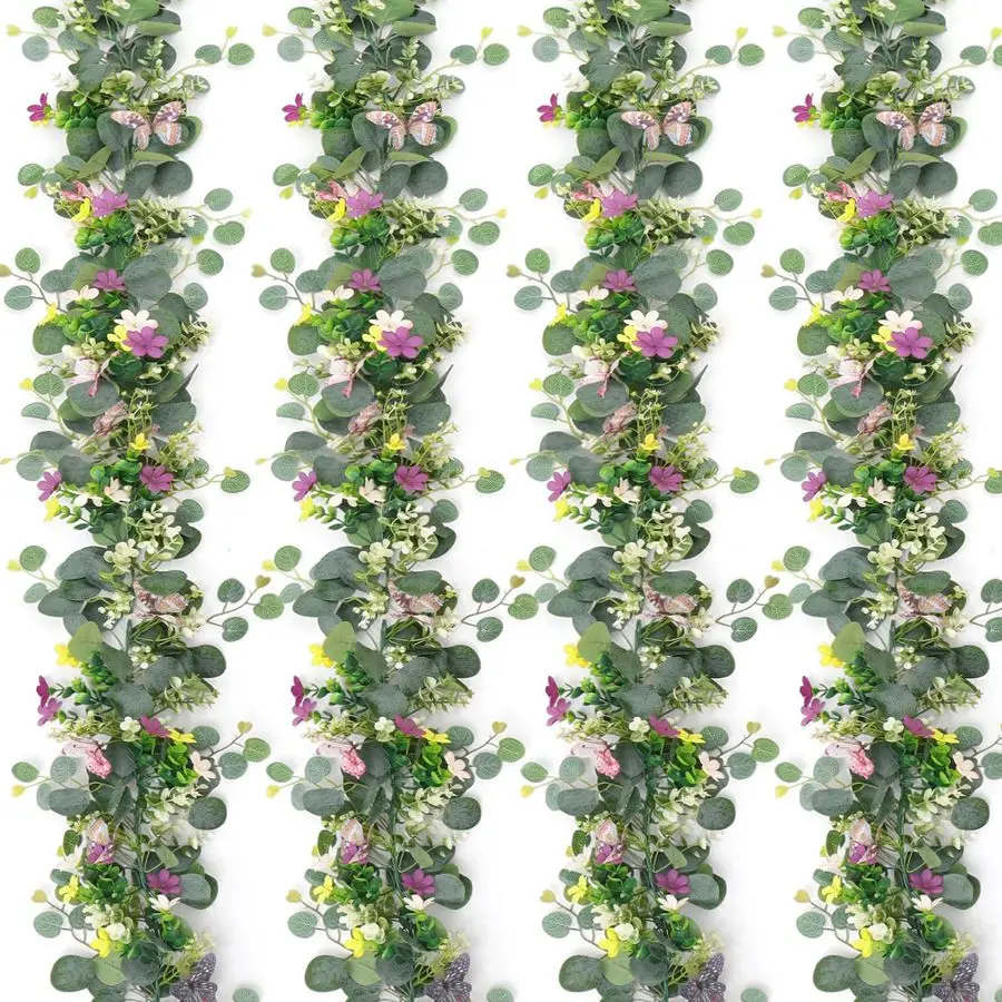 

Упаковка 5,68 футов, гирлянда из искусственной ромашки с 3D бабочкой, подвесные искусственные цветы, зелень, эвкалиптовая гирлянда, цветочные лозы для Weddi