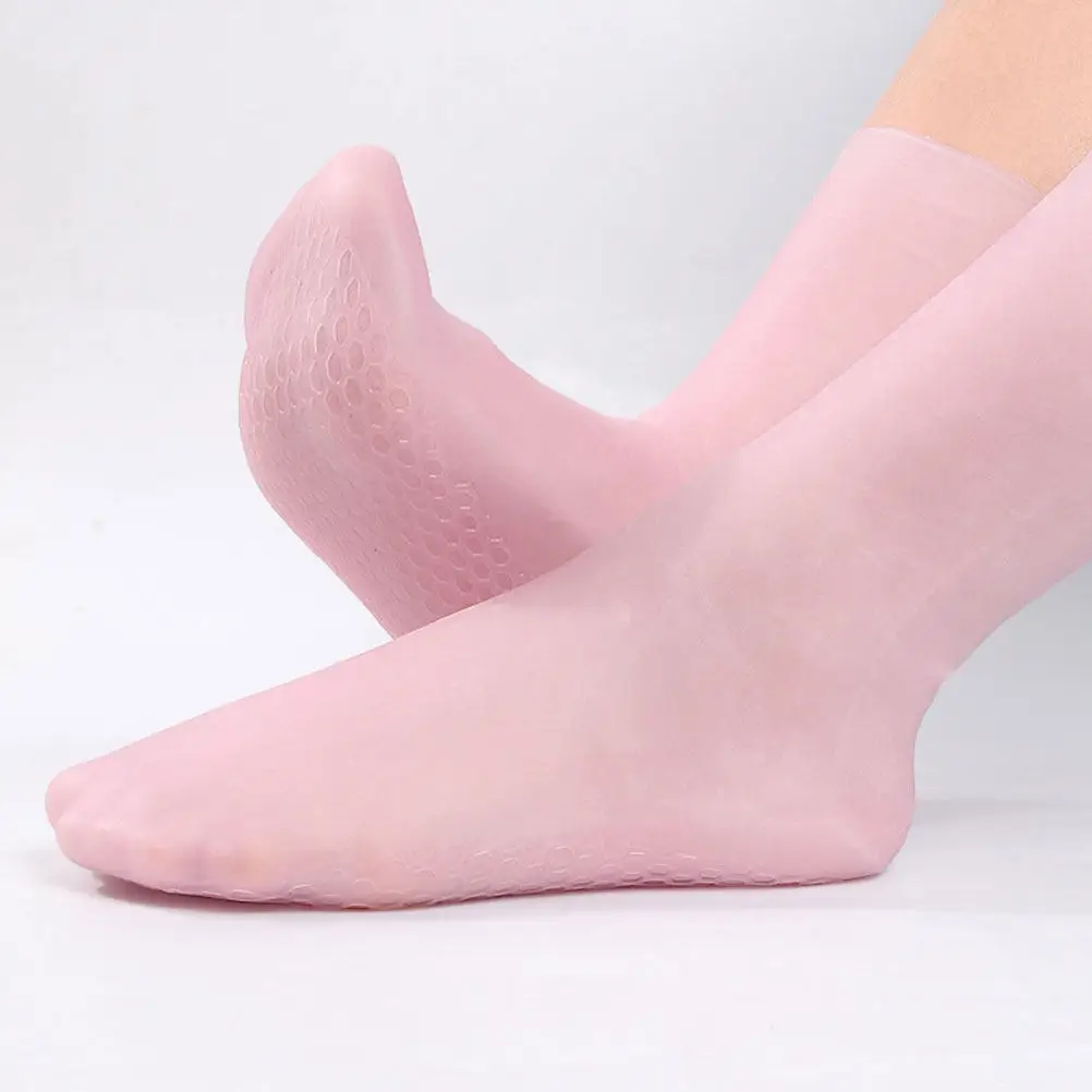 1Pair Skin-Softening Moisturizing Foot Socks Reusable Honeycomb Shock Absorption Spa Hydrating Socks for Dry Feet Women Size L