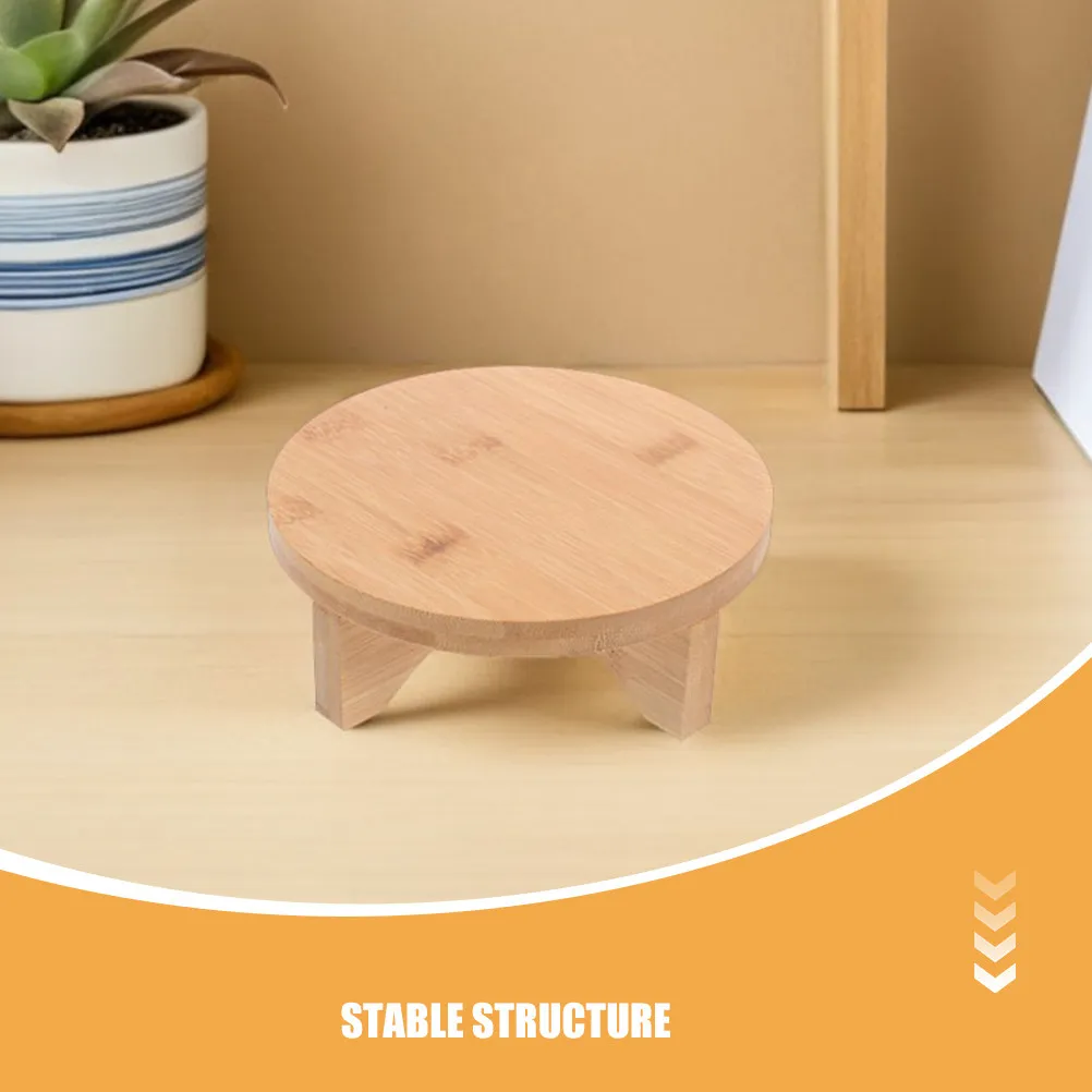 Wooden Bamboo Plant Riser Round Flower Pot Stand Decorative Pedestal for Tabletop Planter Display Vase Small Item Holder view 4