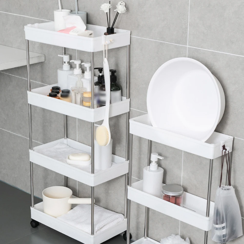 3/4 Tier Slim Storage Cart Mobile Shelving Unit Organizer Slide Out Storage Rolling Utility Cart Rack for Kitchen Bathroom