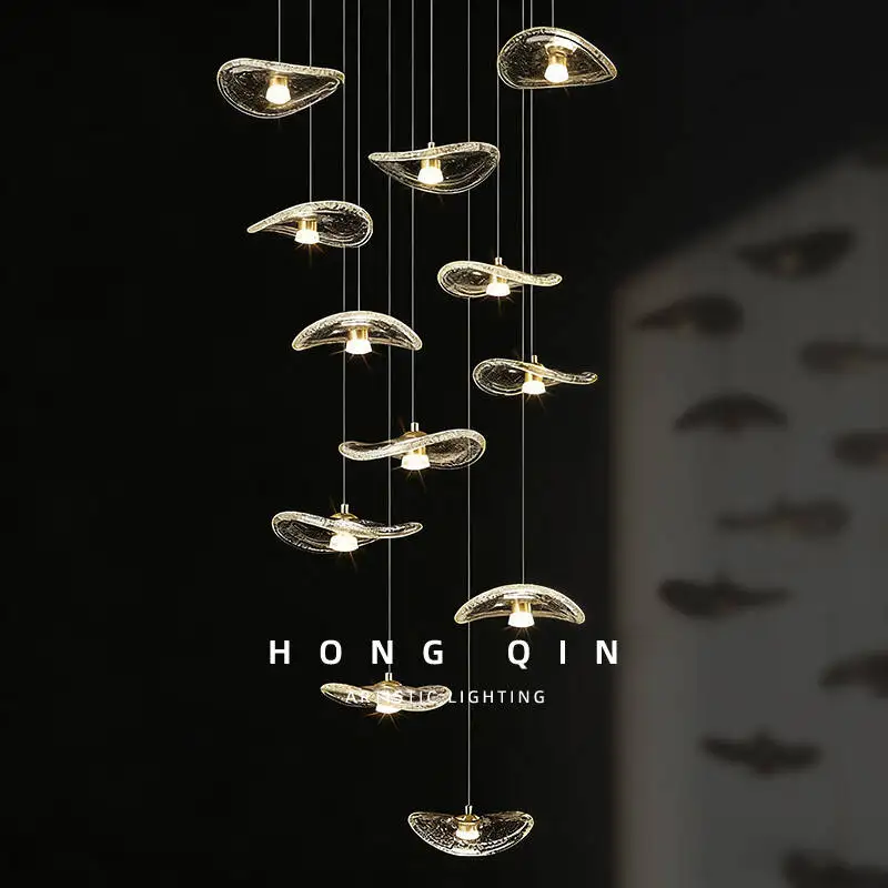 

Nordic Staircase High Ceiling Long Hanging Lamp Glass Stairs Pendant Light Lighting Luxury Villa Duplex Loft Chandelier Stairs