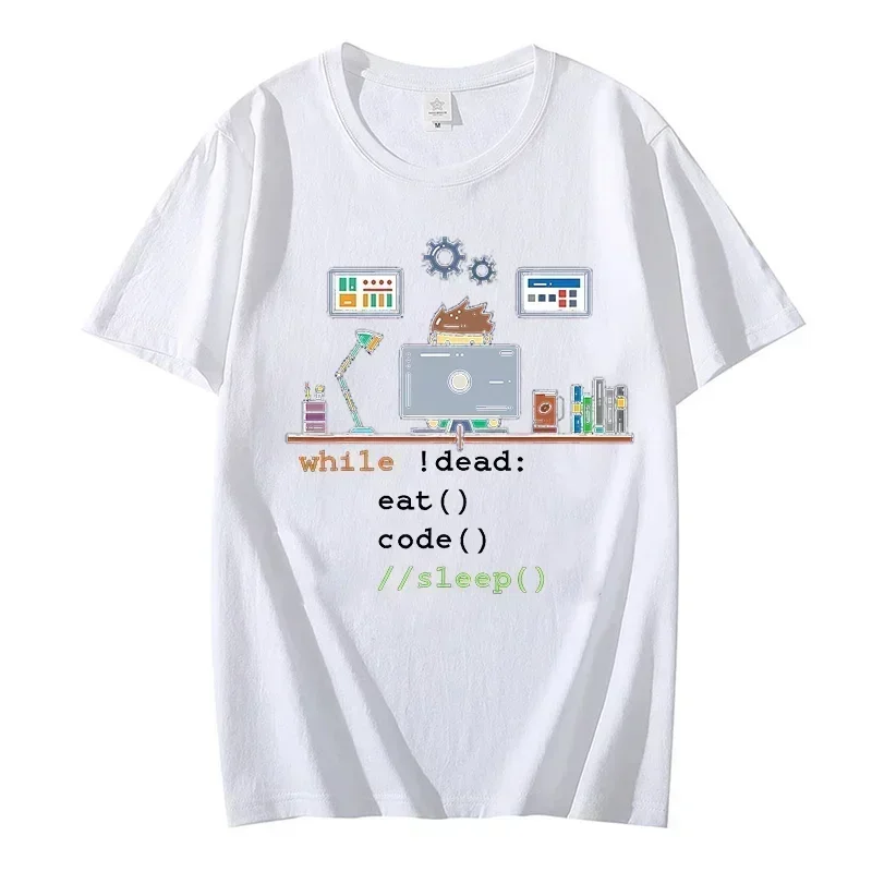 Funny Tees Computer Science Python Programmer Eat Code Sleep Men‘s T-Shirt Graphic Short Sleeve Casual Tops Cotton Tops