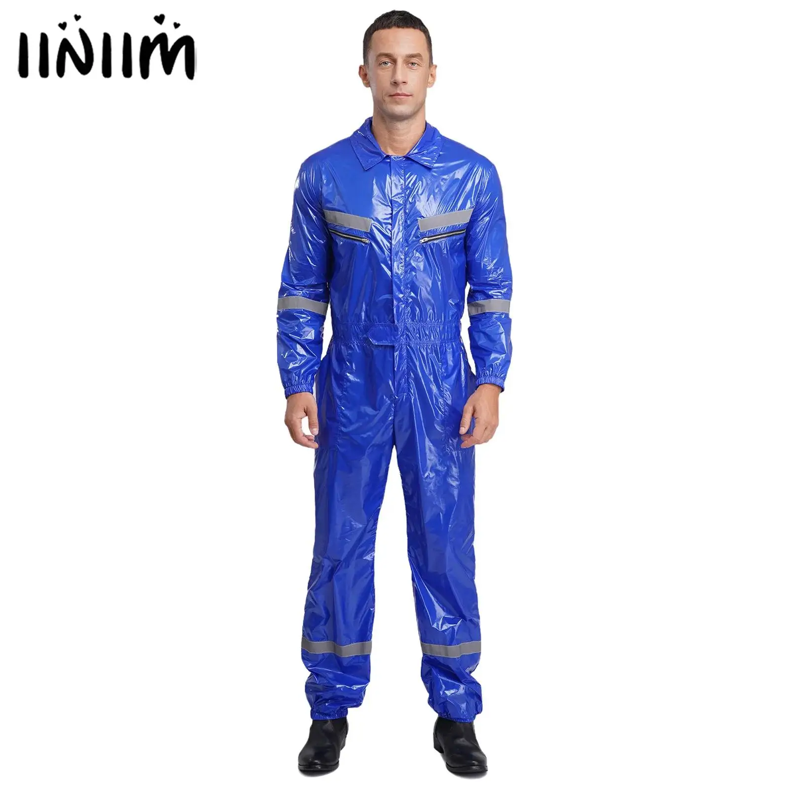 بدلة قفز رجالي مقاومة للماء خفيفة الوزن عاكسة بأكمام طويلة وسحاب أمامي ملابس عمل رش الطلاء ملابس العمل