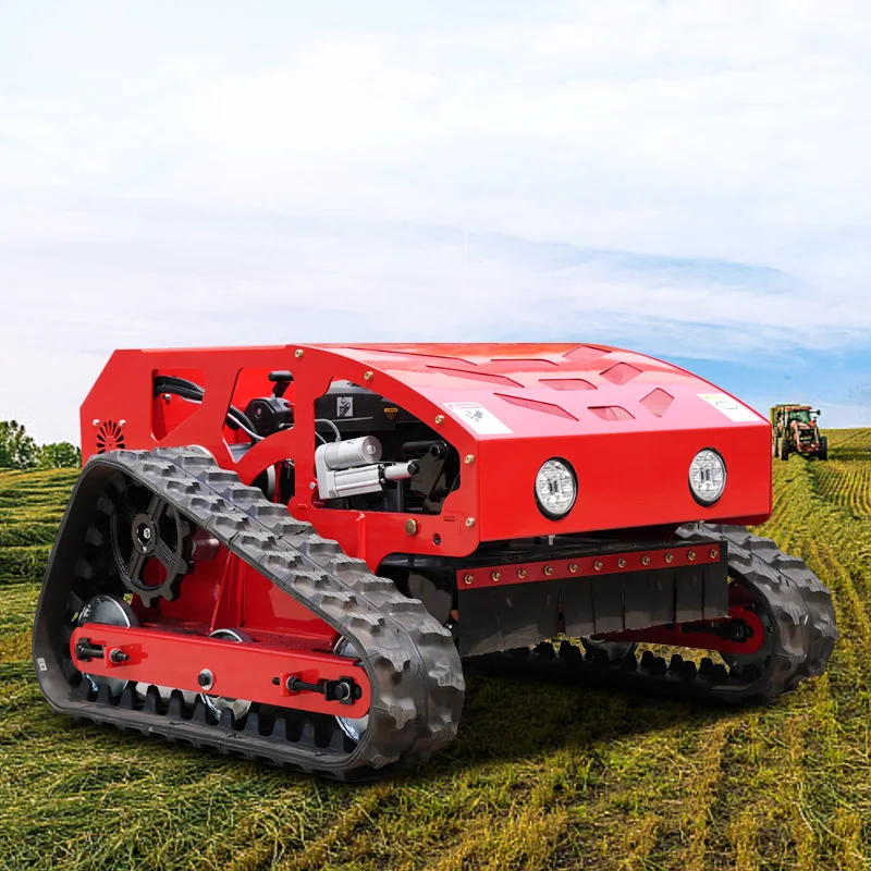 جزازة العشب المجنزرة التي يتم التحكم فيها عن بعد، روبوت كهربائي ذو عزم دوران عالي رباعي الأشواط، أدوات جزازة المراعي في الحديقة