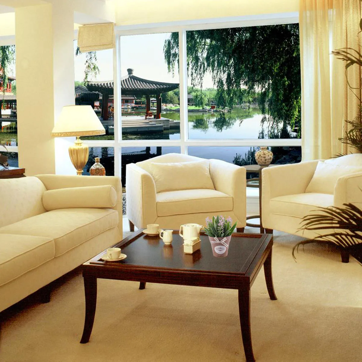 1 Pieza de Planta de Albahaca Artificial, Bonsái Falso en Maceta, Decoración de Escritorio para Hogar u Oficina, Color Rosa