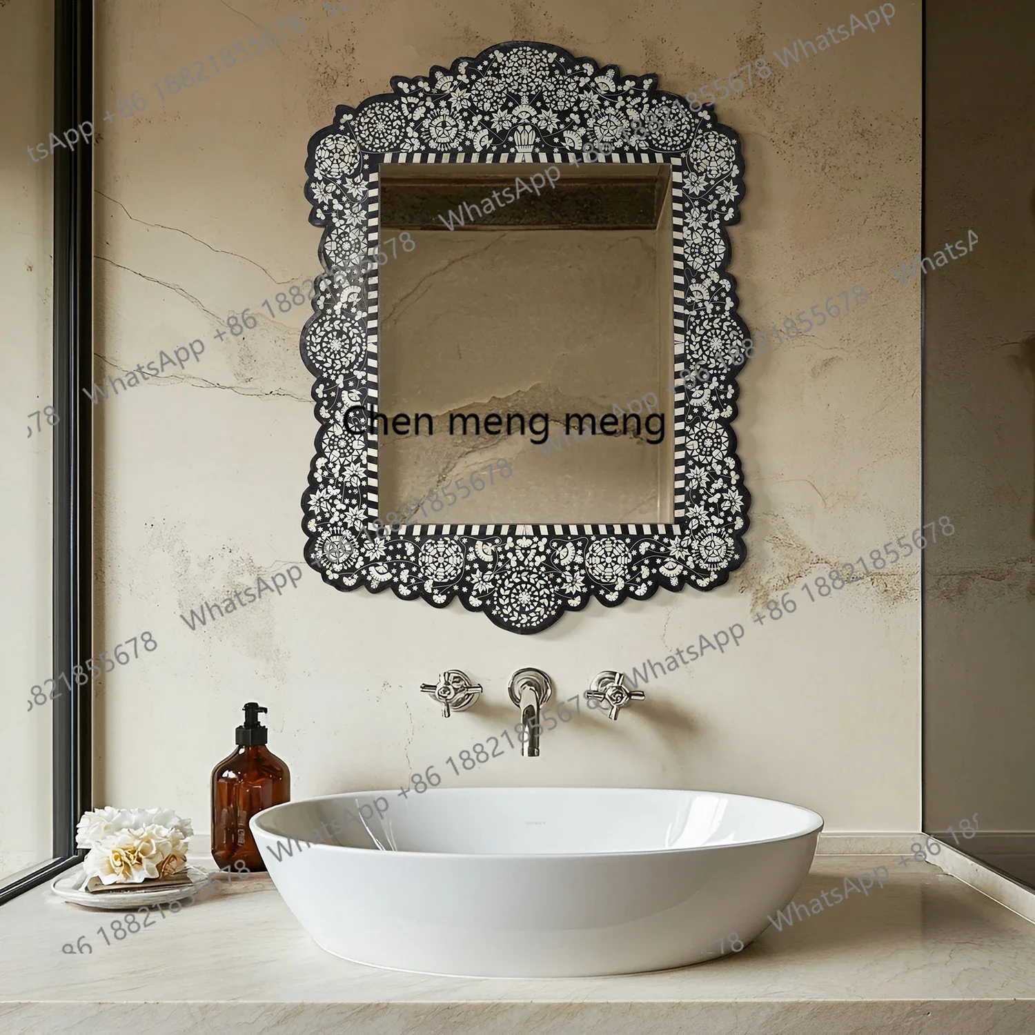 YL Classic carved makeup mirror carved border retro style dresser mirror bedroom decorative mirror