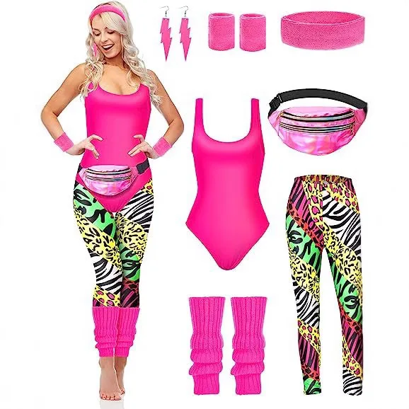 

1980s Outdoor Fitness Party Costume Tank Top Leggings 7-Piece Set Dance Performance Retro Outfit