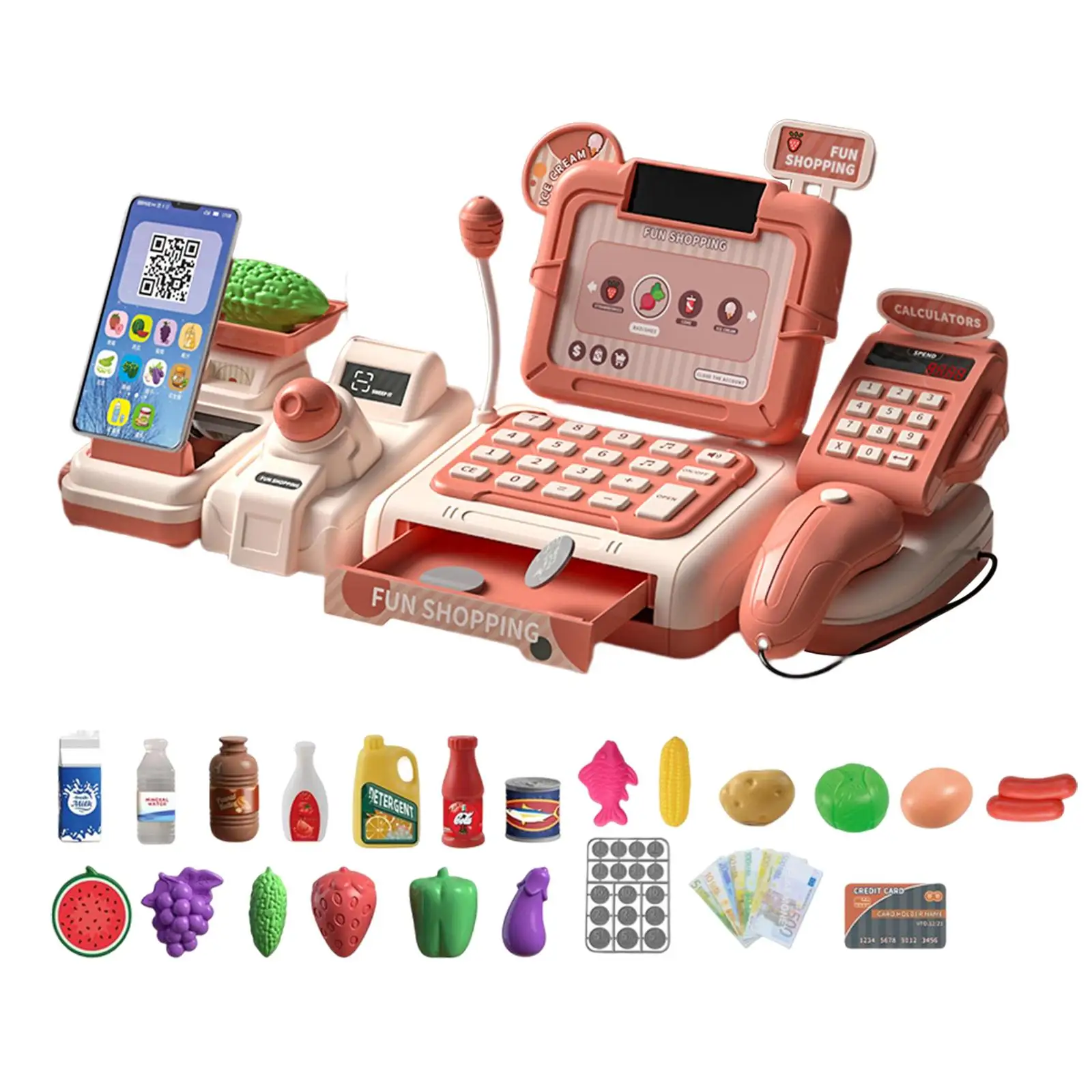 Cash Register Set Supermarket Cashier Pretend Play with Lights and Sounds Kids Pretend Play Toy for Kids Baby Birthday Gifts