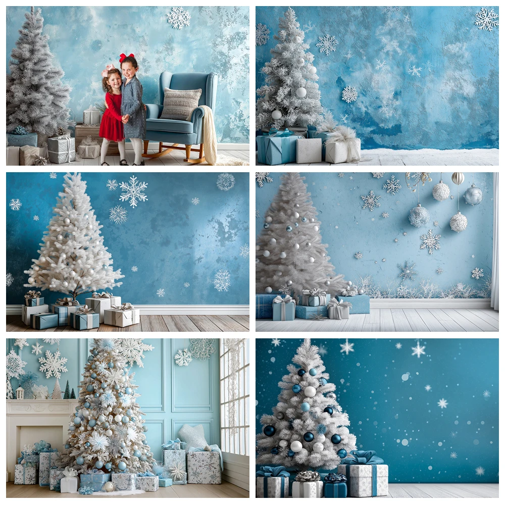 

Blue Snowflakes Wall Backdrop Kids Adult Christmas Decor Banner Xmas Tree Gift Photography Background Photo Studio Supplies