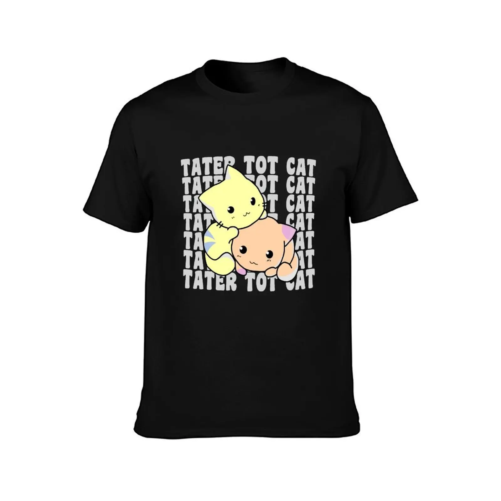 tater tot cat T-Shirt, Summer Casual Cotton Tee, Oversized Streetwear Tops, Vintage Graphic Print, Loose Fit Short Sleeve