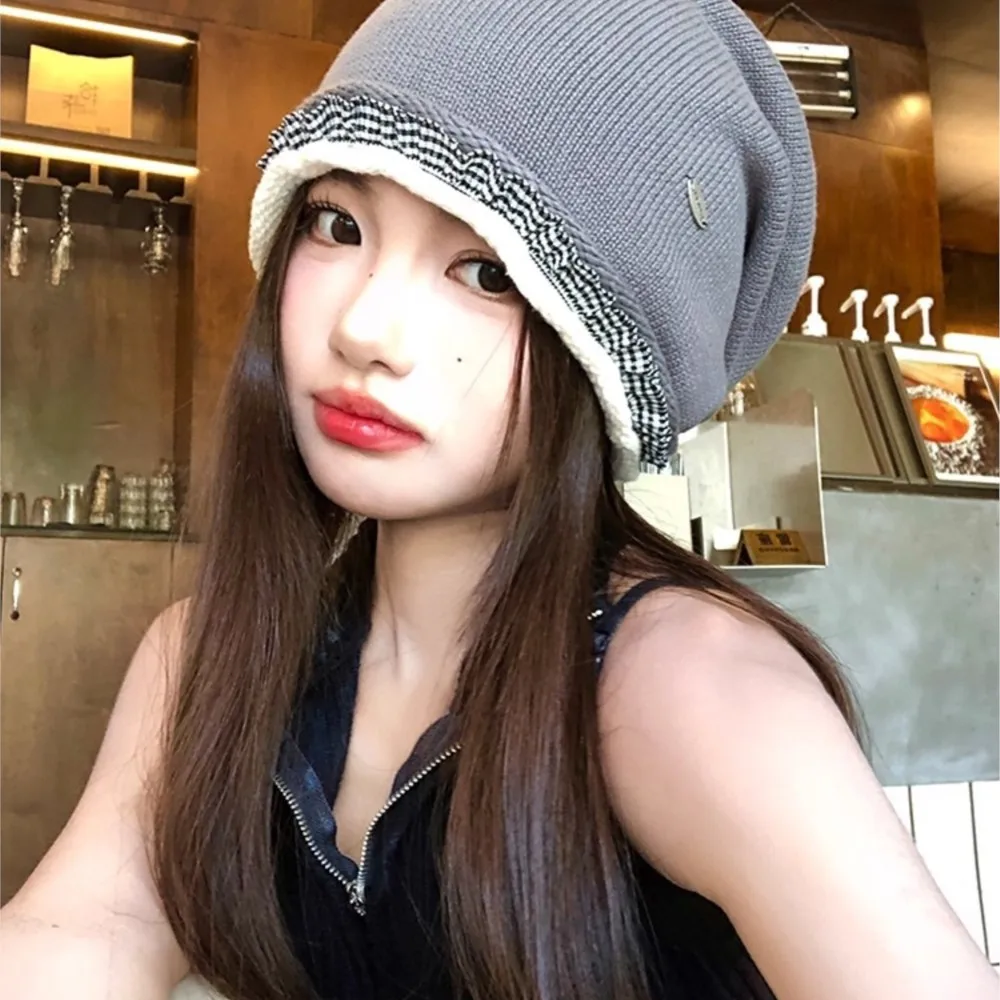 

Head Cap Hugger Toque Stocking Watch Retro laid-back Knitted Hat Women summer Thin breathable Elegant versatile 2M83