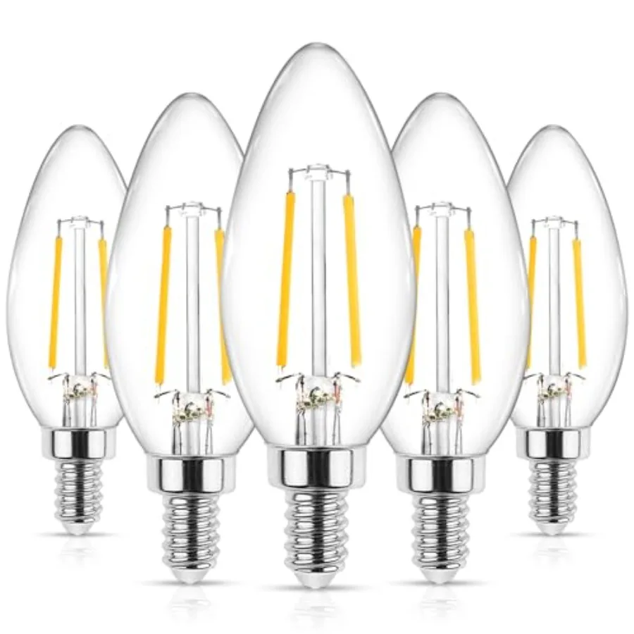 

E12 LED Classic Candelabra Clear Light Bulb, 4W, Equivalent 40W, Warm White 2700K, Non-Dimmable, Filament Clear Glass, Pack of
