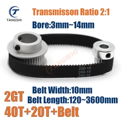 GT2 Timing Pulley Kit 40 Teeth 20 Teeth 1:2 Reduction Ratio Width 10mm Tensioning Wheel Synchronous 3D Printer 2GT 40T 20T