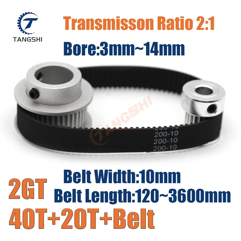 GT2 Timing Pulley Kit 40 Teeth 20 Teeth 1:2 Reduction Ratio Width 10mm Tensioning Wheel Synchronous 3D Printer 2GT 40T 20T