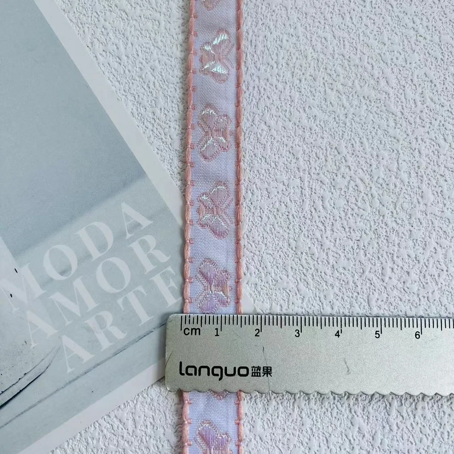 20 Yards/lot Ethnic Style Webbing Woven Jacquard Ribbon Pink butterfly For Garment Accessories LS-2260 Width 1.5 CM