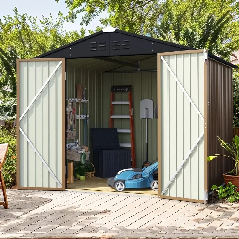 Storage Shed Waterproof Metal Garden Shed with Lockable Door Utility Tool Shed Outdoor Storage for Backyard (6 x 8 FT)