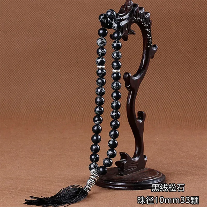 10 mm Green Malachite Stone Bracelets Tassel Pendant 33 Prayer Beads Islamic Muslim Tasbih Allah Mohammed Rosary For Women Men view 2