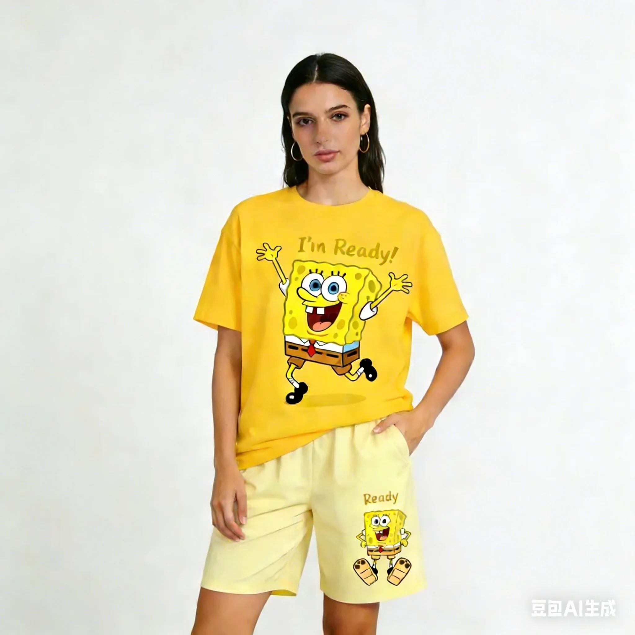 

Summer Fashion New SpongeBob SquarePants Adult Super Large Set Y2K Fashion Men's and Women's Sports and Leisure Set Large