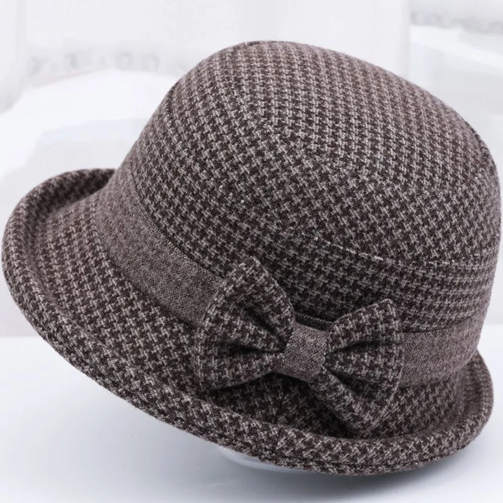 Plush Winter Warm Basin Hat Elegant Bow Knot Dacron Thickened Top Hat Fisherman's Cloth Hat