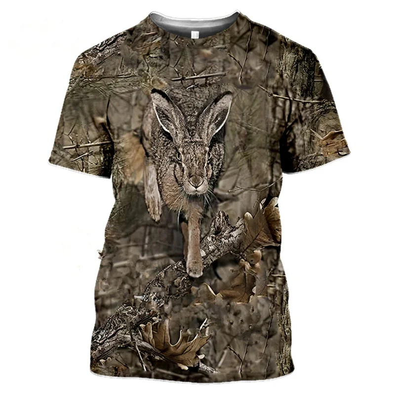 Deer Hare Hunting Camoufalge T Shirt Men 3D Camo Wild Boar Rabbit Hunter Printing T-Shirt Women Clothing Funny Kids Short Sleeve