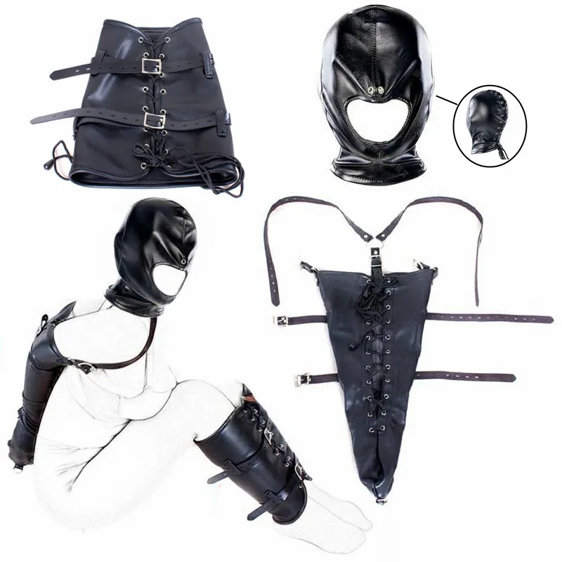 Sex Bdsm Bondage Handcuffs Toys Kit with Leather Open Mouth Mask Hood for Women Couples Slave Games Flirting Adult Product