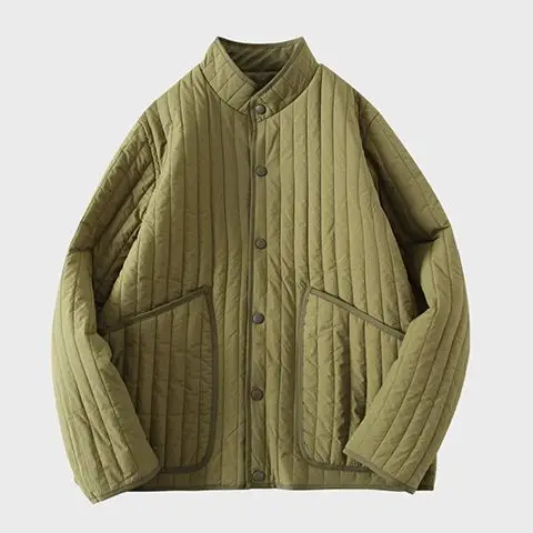 Chaqueta acolchada de algodón ligera con cuello levantado Unisex de estilo japonés para hombre Otoño Invierno rayas verticales Parkas de doble cara