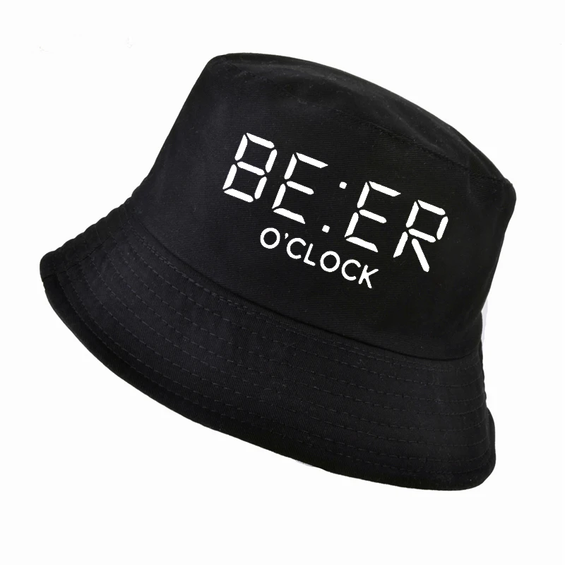 

Beer Oclock Print Bucket Hat Women Men Beach Sun Summer Camping Fishing Cap Outdoor Men Sun Visor Dad Caps