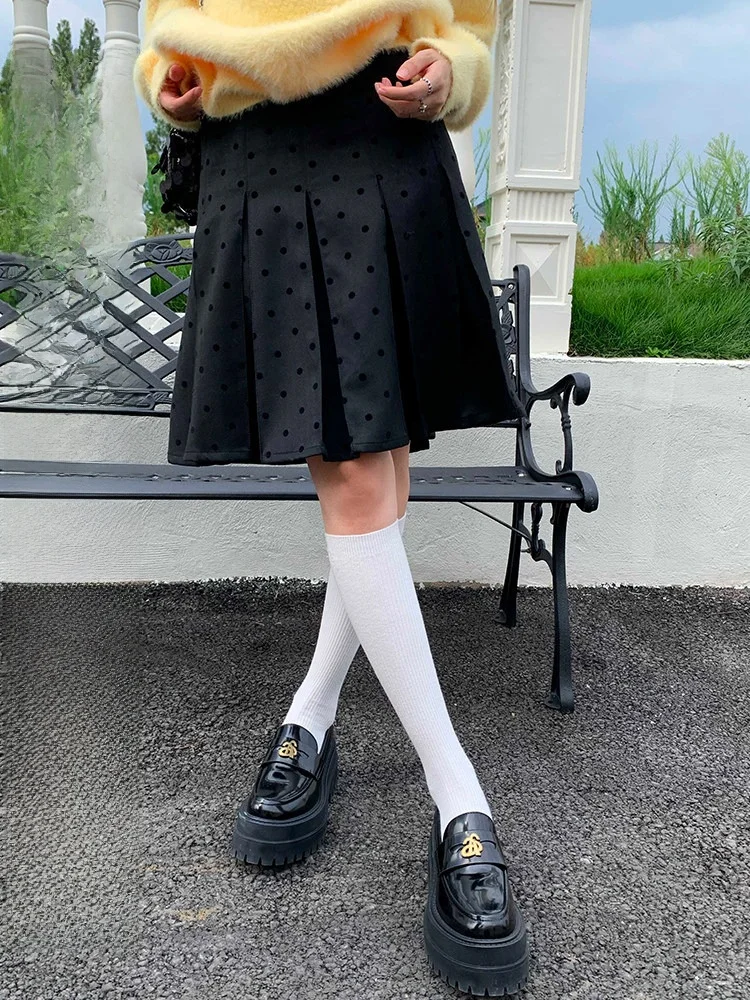 

Юбка А-силуэта с высокой талией, женская, в горошек, повседневная, корейская, из полиэстера, короткая, модная, 2024